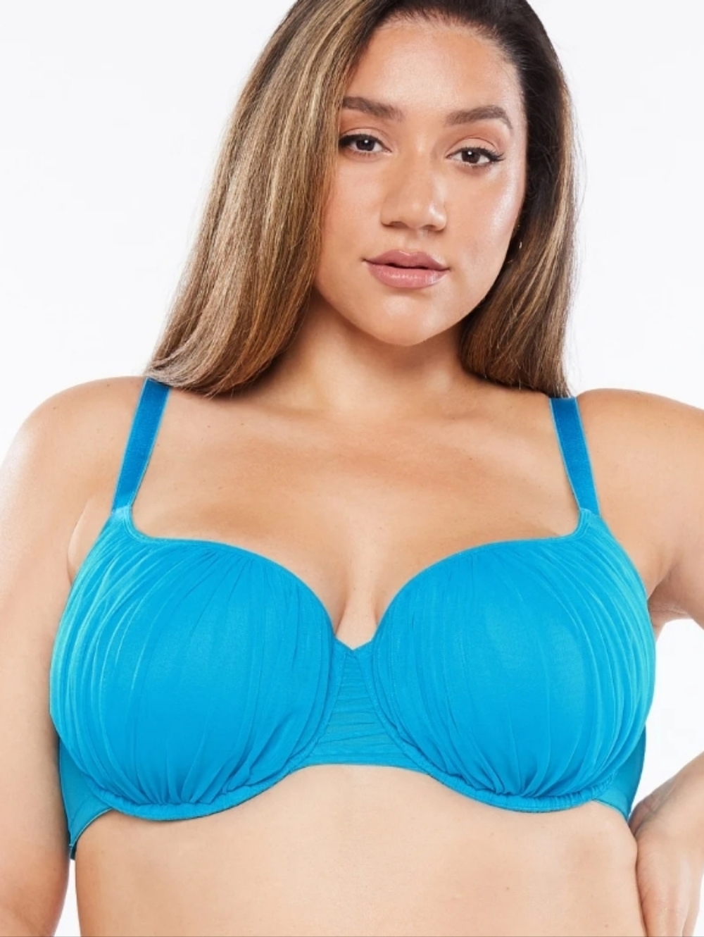 Savage Fenty Gathered Mesh Balconette Bra, Lined, Wildflower Blue 36DDD 36F